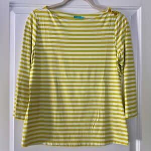 J. McLaughlin Yellow and White Striped Long Sleeve Top